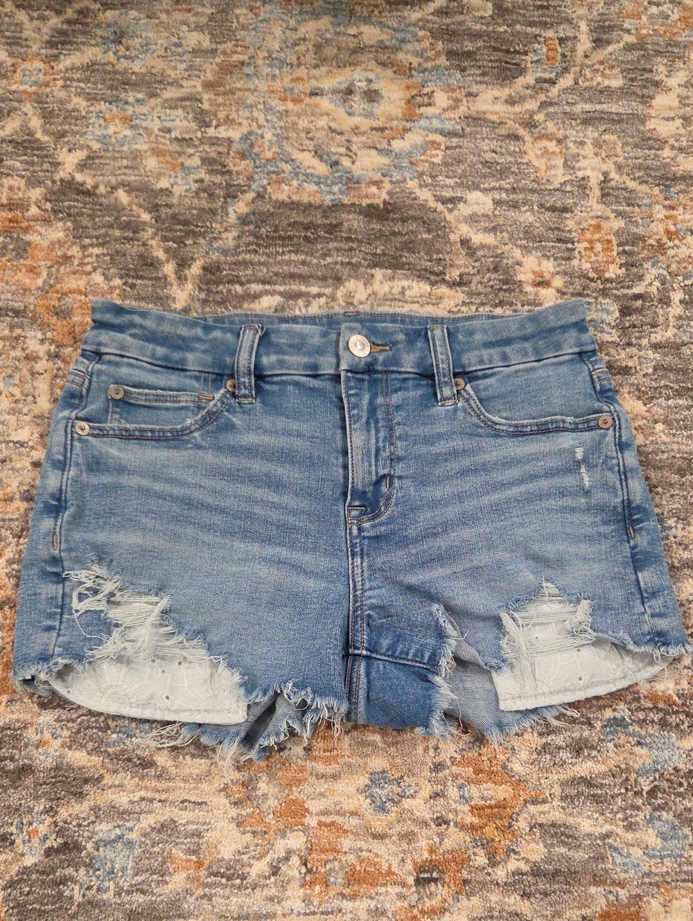 American Eagle Outfitters Light Blue Distressed Denim Shorts